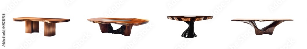 Poster set of wooden tables in a digital rendering isolated on transparent background
