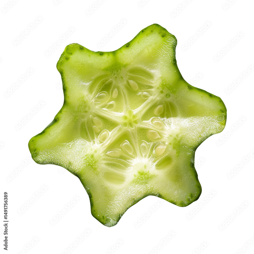 Poster macro close-up of a sliced cucumber showcasing its vibrant, textured interior