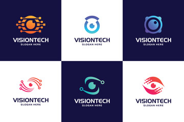 Set of Eye tech logo design. Global vision tech logo template