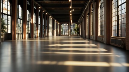 Naklejka premium Expansive hall with reflected light architectural design and open space