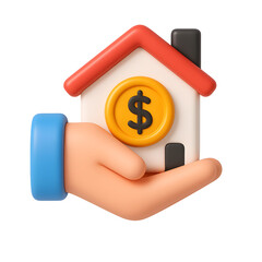 3D Render of Hand Holding House with Dollar Coin   Real Estate Investment Concept