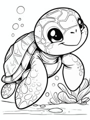Cute Turtle Line Art