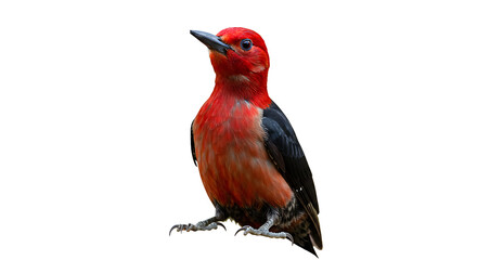 Vibrant plumage portrait: A red-headed woodpecker on a clean white backdrop