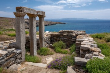 Ancient Ruins Overlooking the Ocean, Mediterranean Architecture
