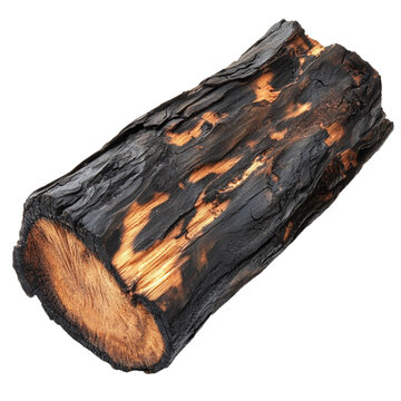 Charred wood log showing burnt and unburnt surfaces wood texture detail