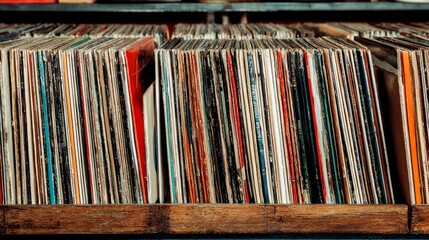Vintage vinyl record collections in record store