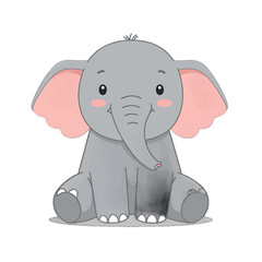 Fototapeta premium Cute Cartoon Elephant Sitting On White Background