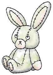 絵本風　汚れたウサギのぬいぐるみ