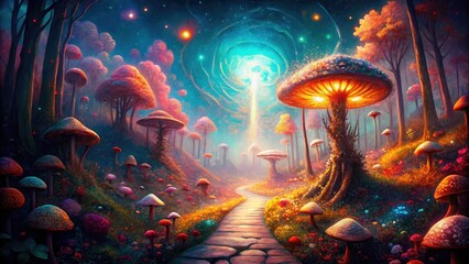 Fototapeta premium Cosmic Forest Path: Vintage Enchanted Woods Photography
