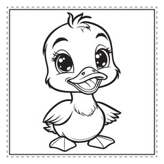 Obraz premium Cute Cartoon Baby Duck Coloring Page Printable Animal-Themed Coloring Activity for Kids