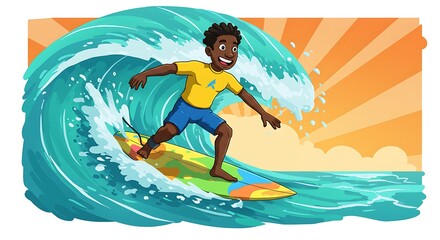 Sunset Surf Triumph AI Generated