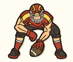 American Football Player Ready to Fight Action Cartoon Sport Graphic Vector
