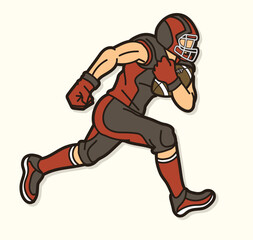 American Football Player Running Action Cartoon Sport Graphic Vector