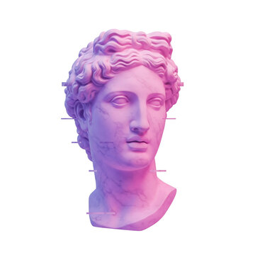 Neon pink sculpture of Greek head bust