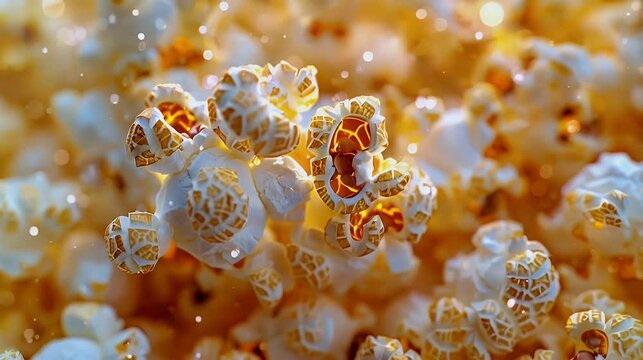 High-resolution photograph of golden popcorn in joyful close-up.