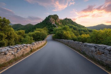 Fototapeta premium Road Leading to Distant Hill Under Beautiful Sky