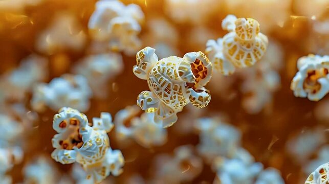 High-resolution photograph of golden popcorn in joyful close-up.