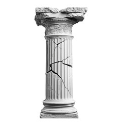 A damaged classical column stands tall showing age and weathering