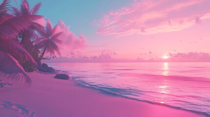 Pink tropical beach sunset