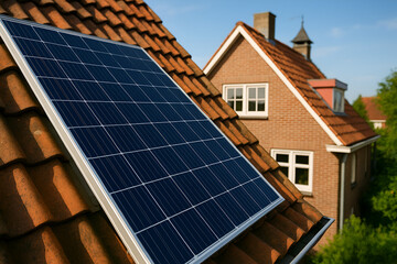 Fototapeta premium Rooftop Solar Panel Installation: Clean Energy Solution