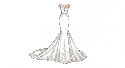 Elegant wedding dress sketch design illustration