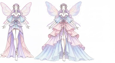 Fashion design sketches pastel dresses