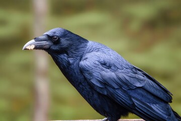 Obraz premium Raven Holding Food in Beak Looking Alert in Natural Setting