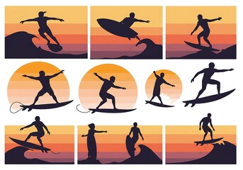 Sunset Surf Silhouettes