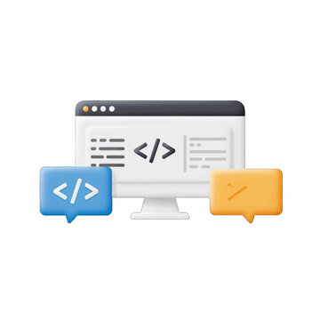 Modern Flat Design Computer Screen with Coding Elements