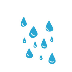 Image features multiple cartoon-style blue raindrops 