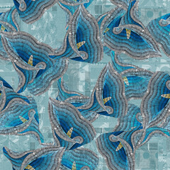 seamless pattern with blue flowers