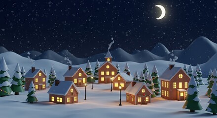 Winter Village: A 3D Night's Glow
