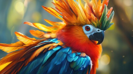 Fototapeta premium Vibrant colorful parrot with detailed plumage.