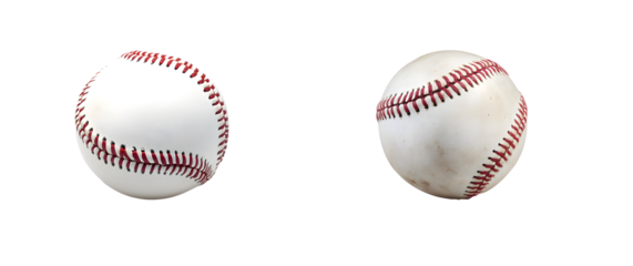 set of baseballs, one clean, one used. isolated on transparent background