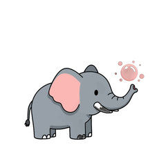 Fototapeta premium Cute Cartoon Elephant Blowing Bubbles