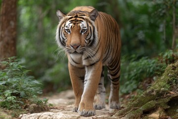 Tiger Walking in Forest, Wildlife Portrait