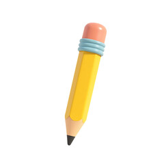 Yellow pencil with pink eraser isolated on transparent background
