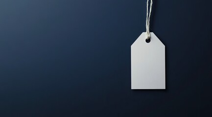 Blank price tag hanging on a dark background