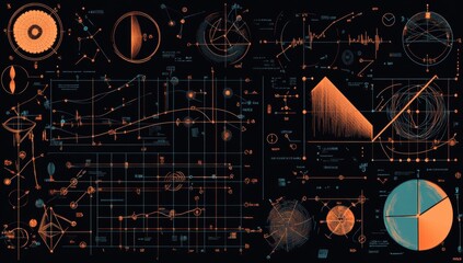 Complex network of interconnected charts and graphs