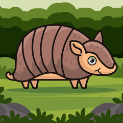 Vector image with an armadillo. A simple cartoon character in the style of a children's drawing.
