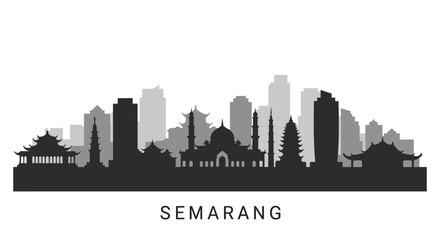 Naklejka premium Semarang Skyline with Indonesia Cityscape Silhouette.