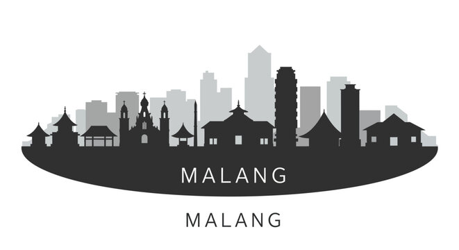 Malang Skyline Indonesian City Silhouette.