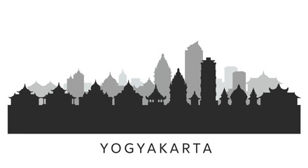 Fototapeta premium Yogyakarta Skyline with Indonesia Cityscape Silhouette.