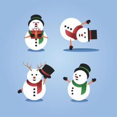 Cartoon snowman set with various pose styles
