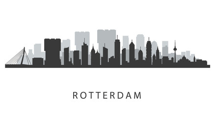 Naklejka premium Rotterdam Skyline with Netherlands Cityscape Silhouette. (1)
