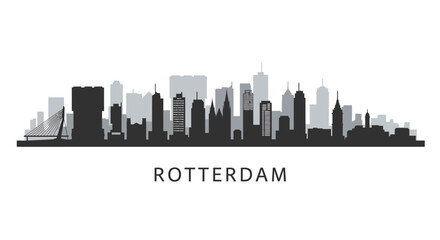 Naklejka premium Rotterdam Skyline with Netherlands Cityscape Silhouette.