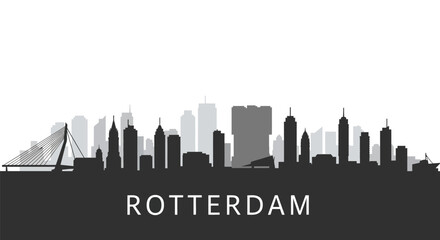 Naklejka premium Rotterdam Skyline with Netherlands Cityscape, and Black White.