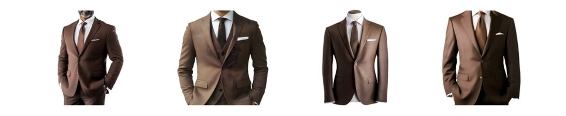 Multiple formal suits displayed in a row. isolated on transparent background