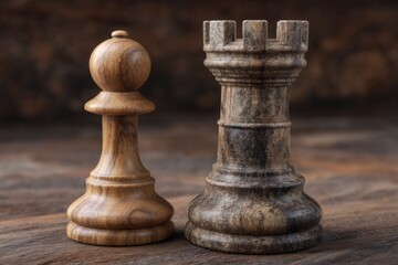 Fototapeta premium Chess Pieces Wooden Still Life Composition Rook and Pawn
