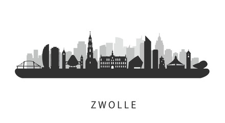 Naklejka premium Zwolle Skyline with Netherlands Cityscape, and Black and White.